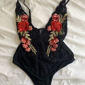 Floral V-Cut Body suit Top